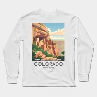 A Vintage Travel Illustration of Mesa Verde National Park - Colorado - US Long Sleeve T-Shirt